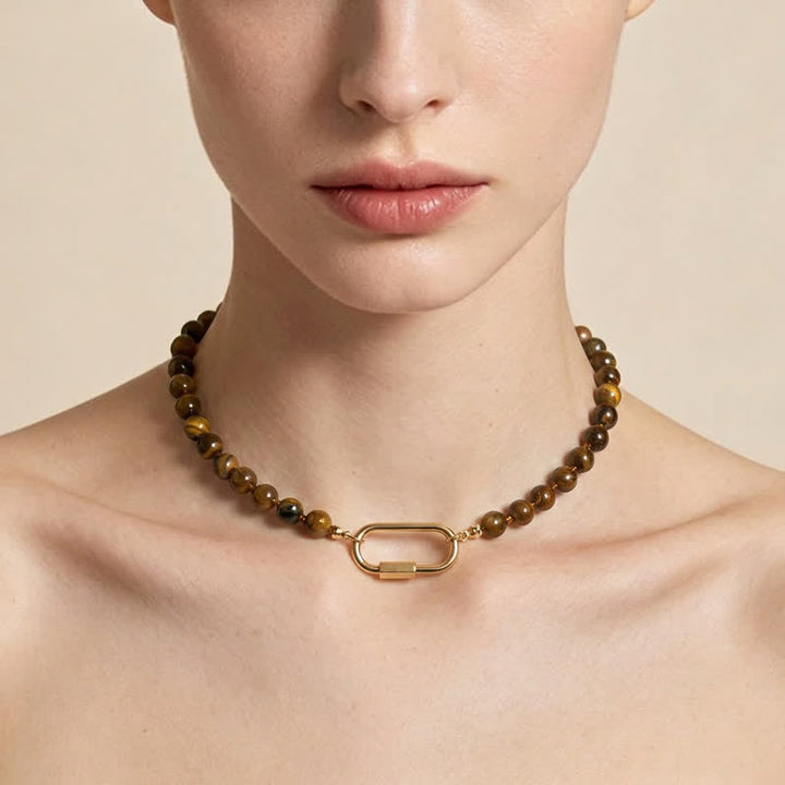 Buddha Stones Ketting met kralen in de vorm van een natuurlijke Ketting . - Natuurlijke tijgeroogsteen (kleur kan variëren) - image 0