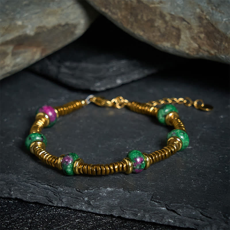 Buddha Stones Armband van titaniumstaal met unakietkraal - Unakiet (Polsomtrek: 18-23 cm) - image 0