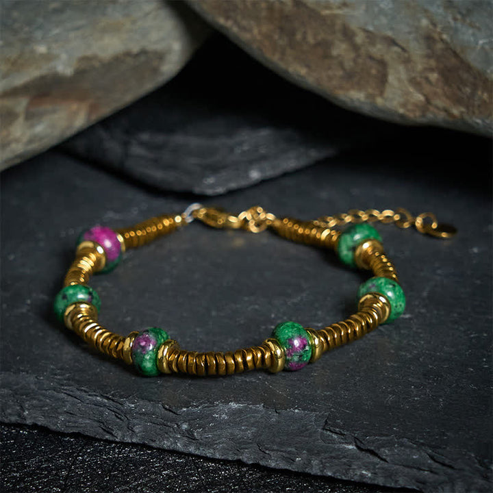 Buddha Stones Armband van titaniumstaal met unakietkraal - Unakiet (Polsomtrek: 18-23 cm) - image 0