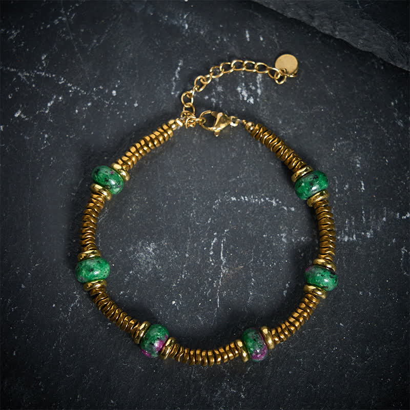 Buddha Stones Armband van titaniumstaal met unakietkraal - image 1