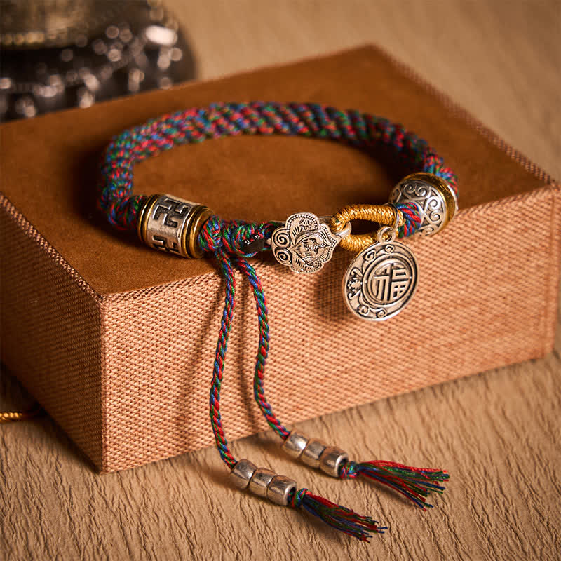 Buddha Stones Fu-teken, swastika, Om Mani Padme Hum, gevlochten touw Armband - Donkerkleurig touw (Polsomtrek: 15-17 cm) - image 0