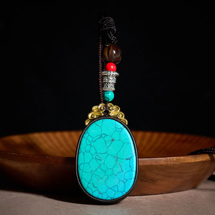 Buddha Stones Ebbenhouten Wijsheid Handgemaakte Tribal Ovale Ketting - Pauwgroen - Ebbenhout (Balans♥Rust) - image 0