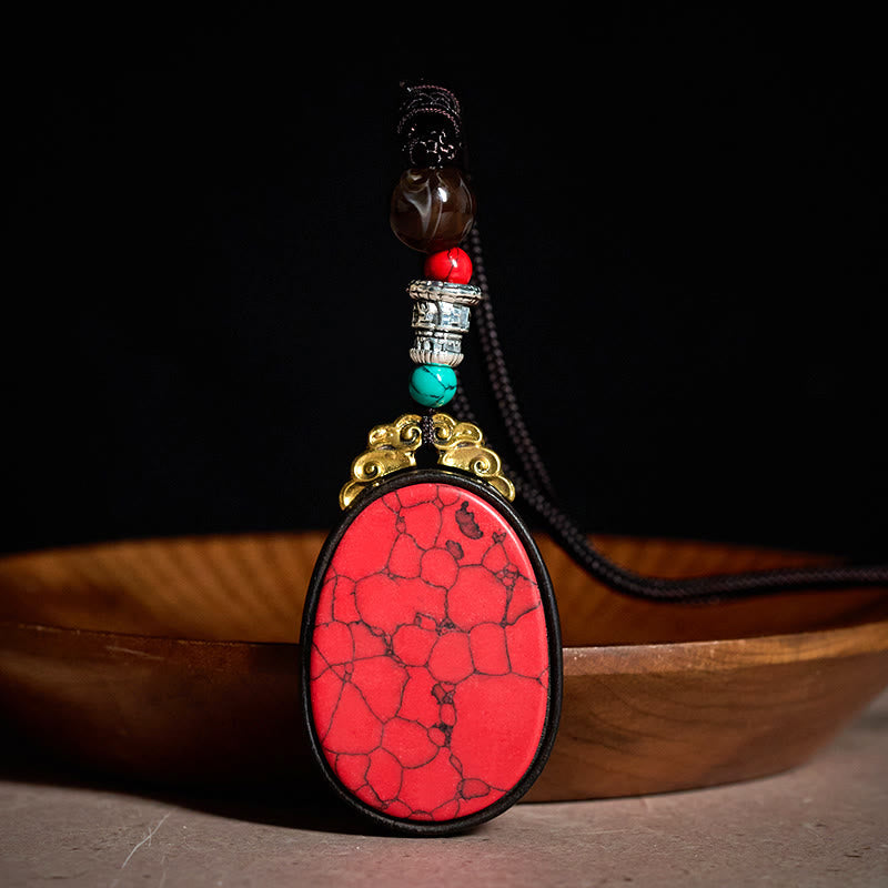 Buddha Stones Ebbenhouten Wijsheid Handgemaakte Tribal Ovale Ketting - Rood - Ebbenhout (Balans♥Rust) - image 1