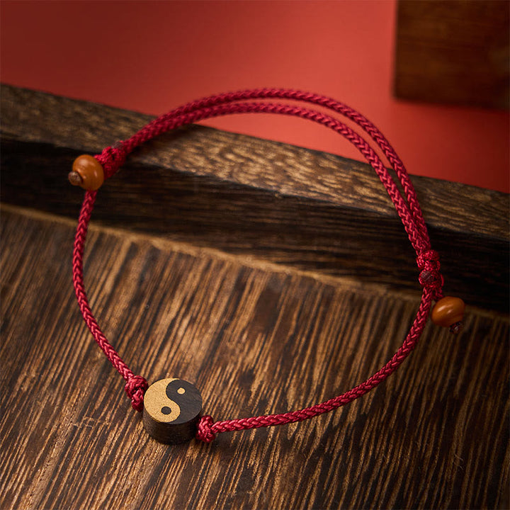 Buddha Stones Ebbenhouten Yin Yang symbool Vrede Kleurrijke String Armband - Rood (Polsomtrek: 13-20 cm) - image 0