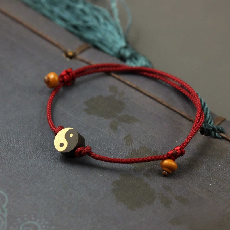 Buddha Stones Ebbenhouten Yin Yang symbool Vrede Kleurrijke String Armband - image 3