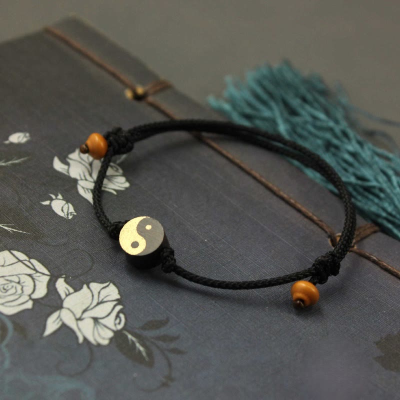 Buddha Stones Ebbenhouten Yin Yang symbool Vrede Kleurrijke String Armband - Zwart (Polsomtrek: 13-20 cm) - image 8