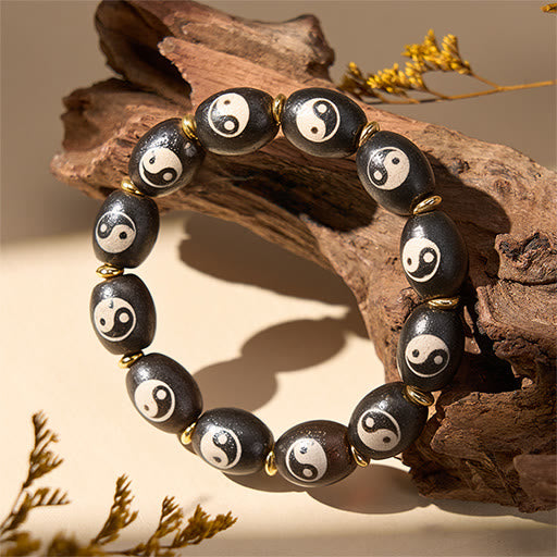 Buddha Stones Tibetaanse Dzi kraal Agaat Yin Yang symbool bescherming Armband - image 10