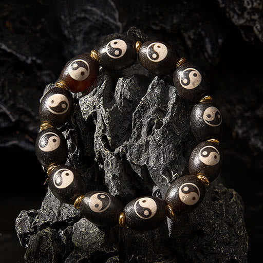 Buddha Stones Tibetaanse Dzi kraal Agaat Yin Yang symbool bescherming Armband - image 1