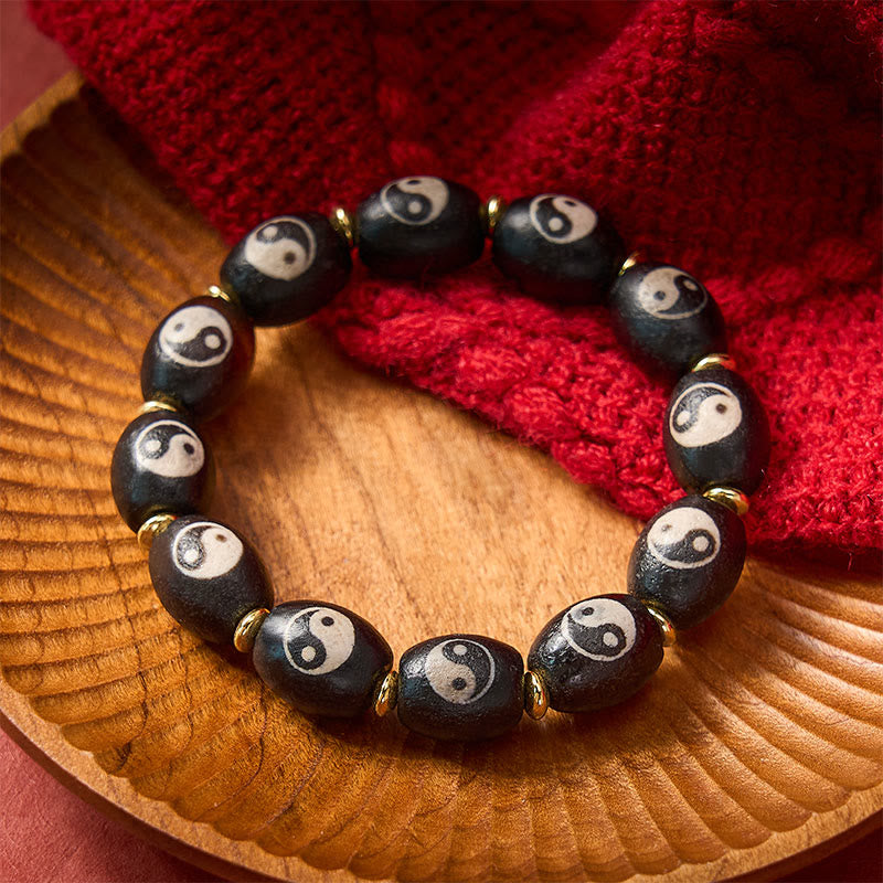 Buddha Stones Tibetaanse Dzi kraal Agaat Yin Yang symbool bescherming Armband - image 9