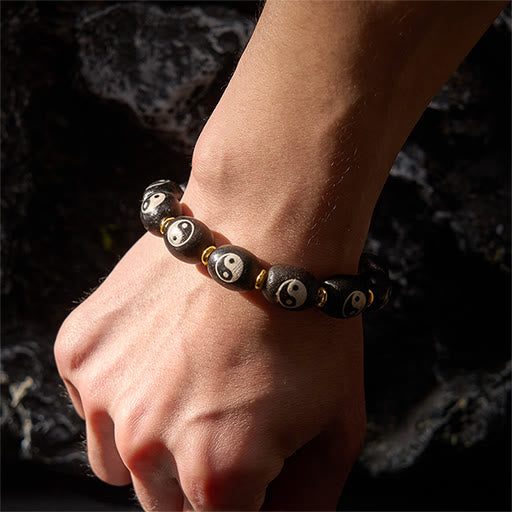 Buddha Stones Tibetaanse Dzi kraal Agaat Yin Yang symbool bescherming Armband - image 4