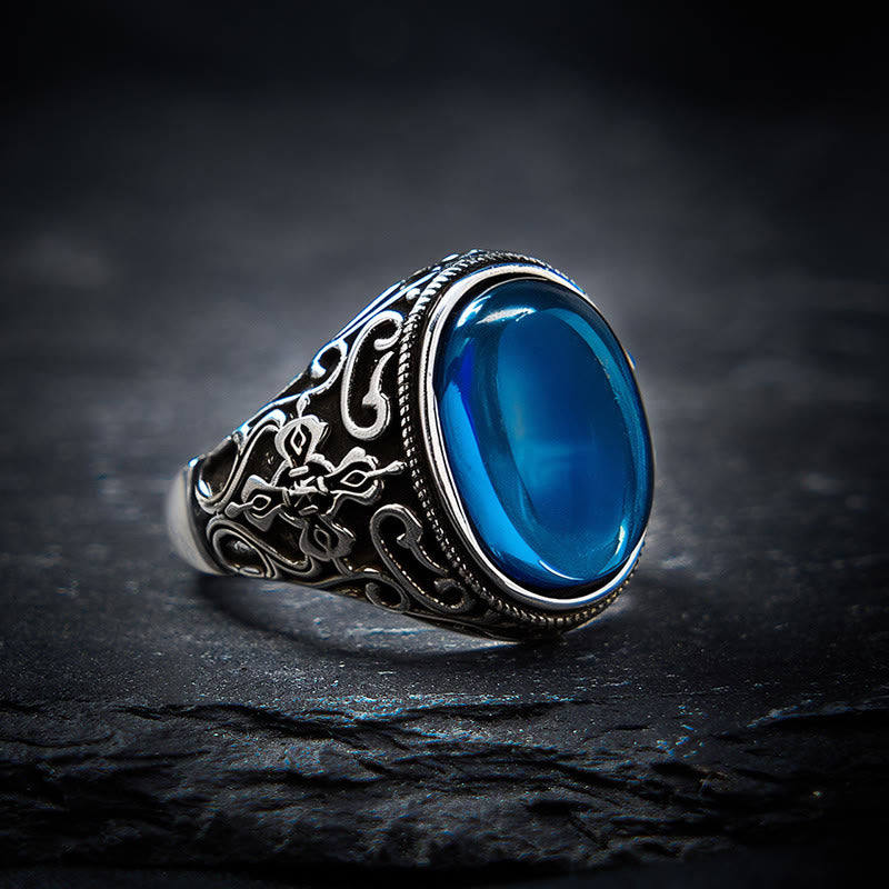 Buddha Stones Verstelbare Ring met blauw chalcedoonkleurige koperen optimistische uitstraling - Blauwe chalcedoon (Communicatie ♥ Uithoudingsvermogen) - image 0