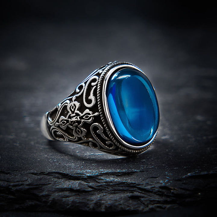 Buddha Stones Verstelbare Ring met blauw chalcedoonkleurige koperen optimistische uitstraling - Blauwe chalcedoon (Communicatie ♥ Uithoudingsvermogen) - image 0