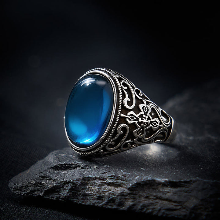 Buddha Stones Verstelbare Ring met blauw chalcedoonkleurige koperen optimistische uitstraling - image 2