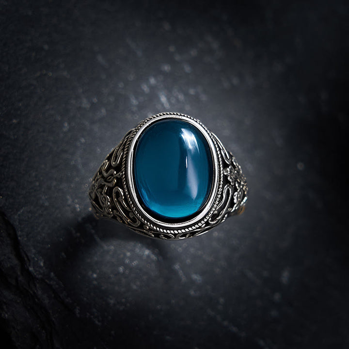 Buddha Stones Verstelbare Ring met blauw chalcedoonkleurige koperen optimistische uitstraling - image 3