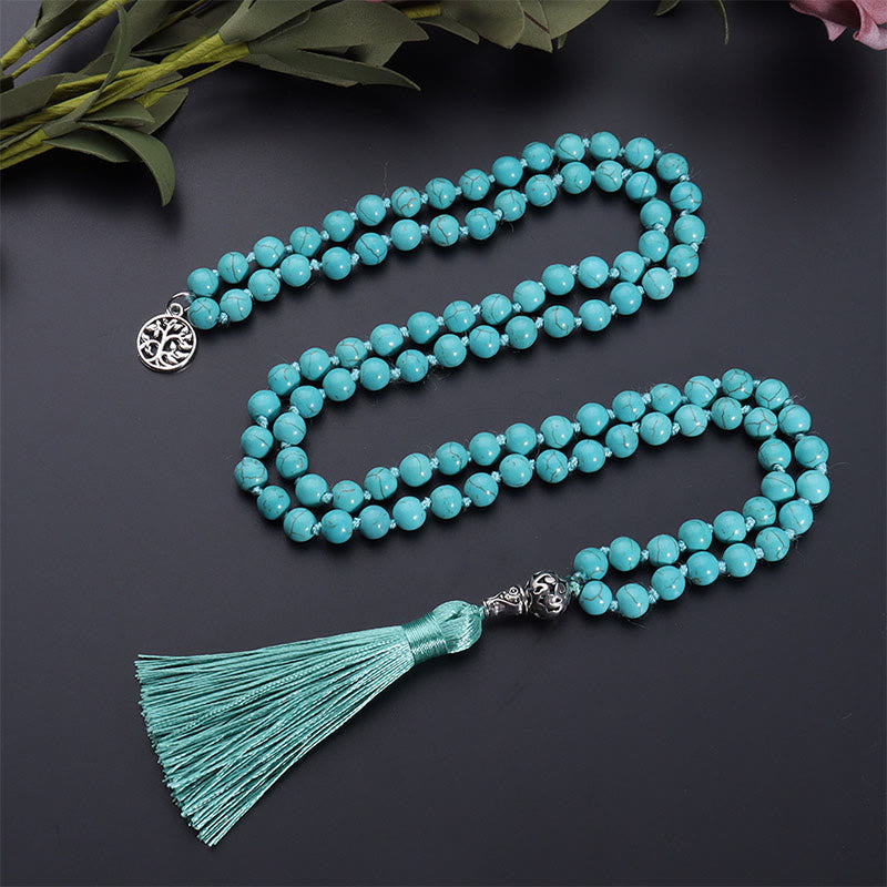 Buddha Stones Turquoise Levensboom Bescherming Geknoopte Kwastje Mala - image 1