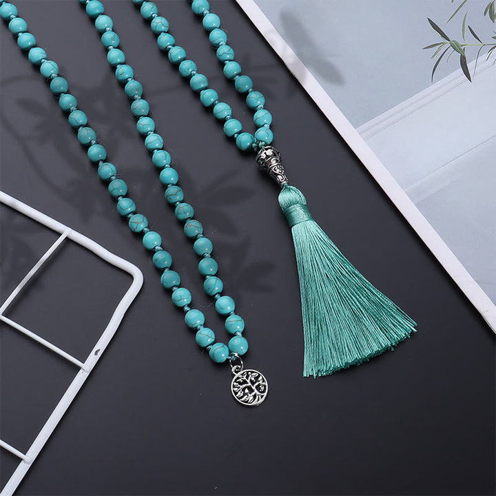 Buddha Stones Turquoise Levensboom Bescherming Geknoopte Kwastje Mala - image 3