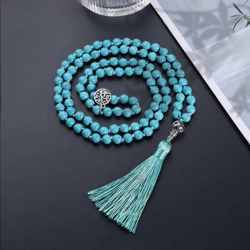 Buddha Stones Turquoise Levensboom Bescherming Geknoopte Kwastje Mala - Turkoois (Zuivering ♥ Rust) - image 0