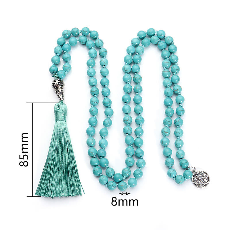 Buddha Stones Turquoise Levensboom Bescherming Geknoopte Kwastje Mala - image 4