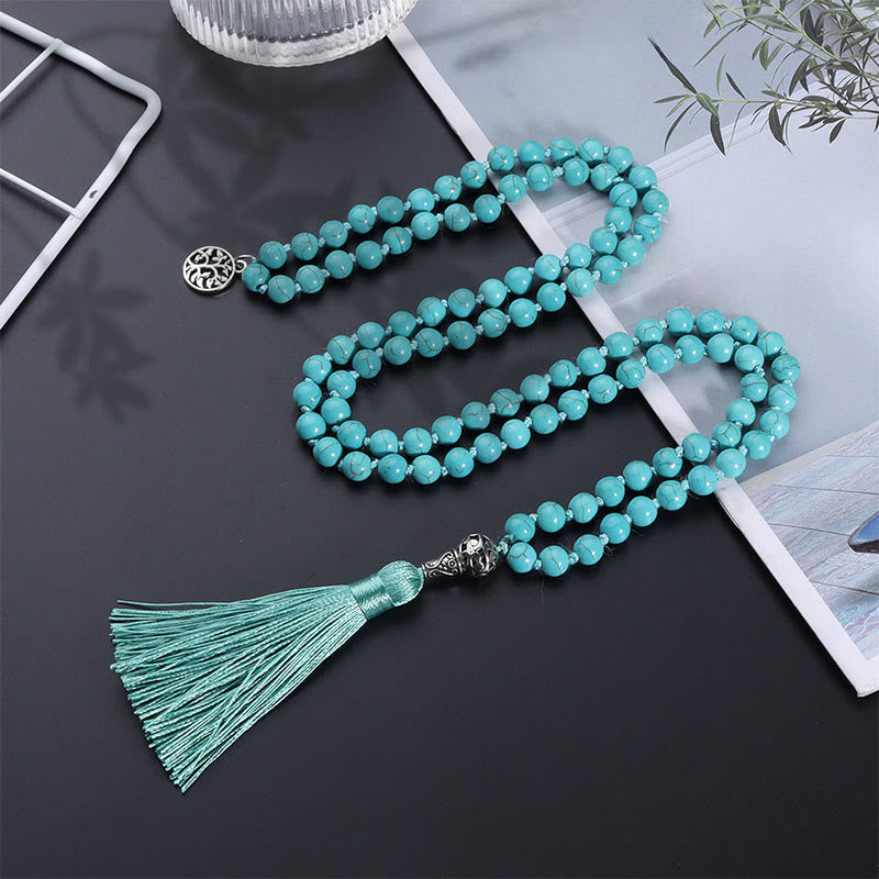 Buddha Stones Turquoise Levensboom Bescherming Geknoopte Kwastje Mala - image 2