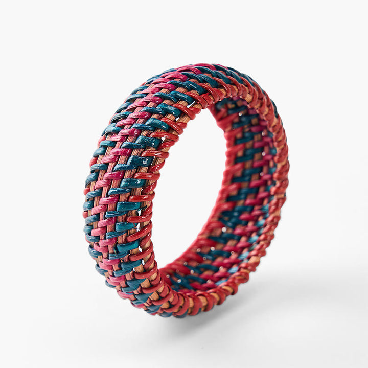 Buddha Stones Natuurlijke rotan bescherming, handgeweven, brede boho Bangle-armband. - Rood - Rotan (Aarding♥Gezondheid) - image 1