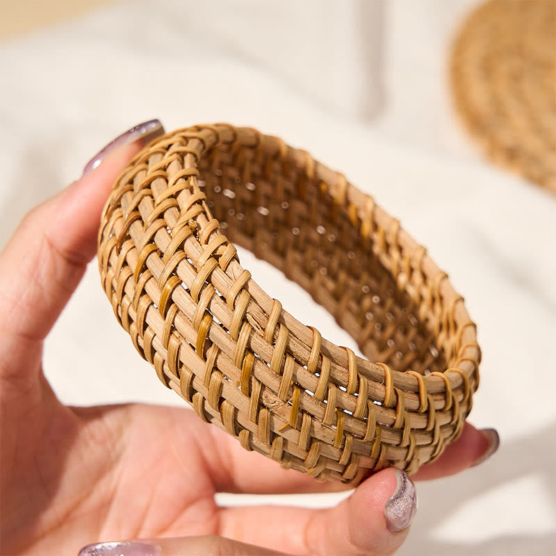 Buddha Stones Natuurlijke rotan bescherming, handgeweven, brede boho Bangle-armband. - image 8