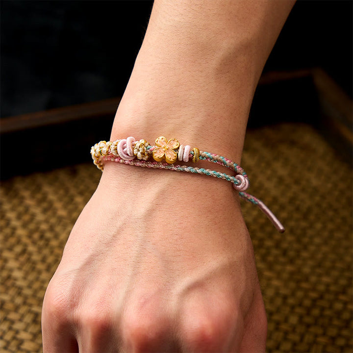 Buddha Stones Handgeweven armband met perzikbloesemmotief en dubbele laag . - image 13