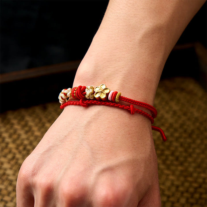 Buddha Stones Handgeweven armband met perzikbloesemmotief en dubbele laag . - image 6