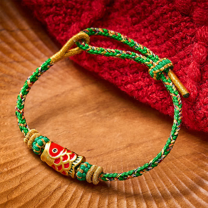 Buddha Stones Handgeweven Armband met koi-vismotief voor geluk - Groen met koi-visaccessoire - image 0