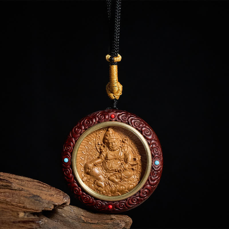 Buddha Stones Kleine blad rode sandelhout ebbenhout gele Jambhala Bodhisattva groene Tara beschermingsketting Ketting - Kleinbladige rode sandelhout gele jambhala - image 0