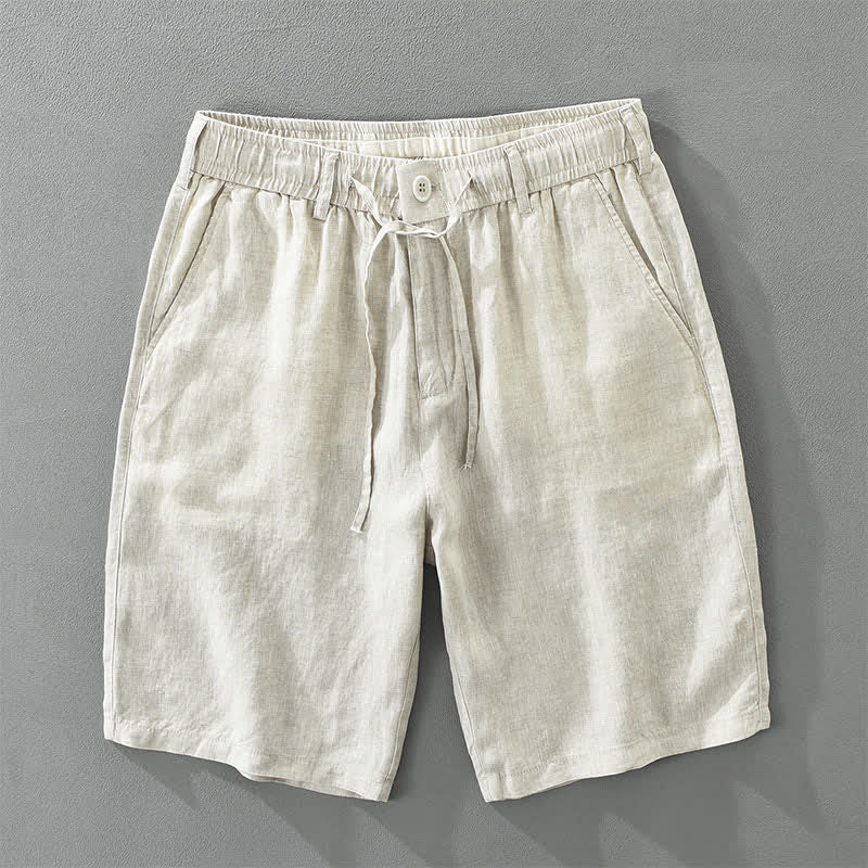 Buddha Stones Zomerse, casual, minimalistische herenshorts van effen linnen met trekkoord en ritssluiting, inclusief Zakken. - Linnen - US/UK/AU46, EU56 (3XL) - image 0
