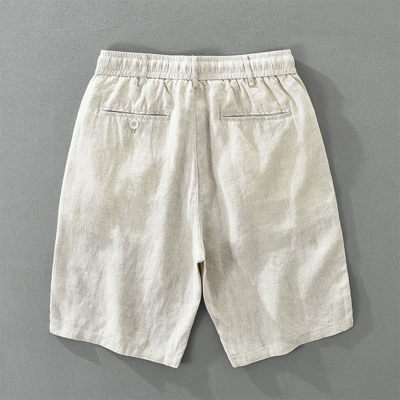 Buddha Stones Zomerse, casual, minimalistische herenshorts van effen linnen met trekkoord en ritssluiting, inclusief Zakken. - image 1
