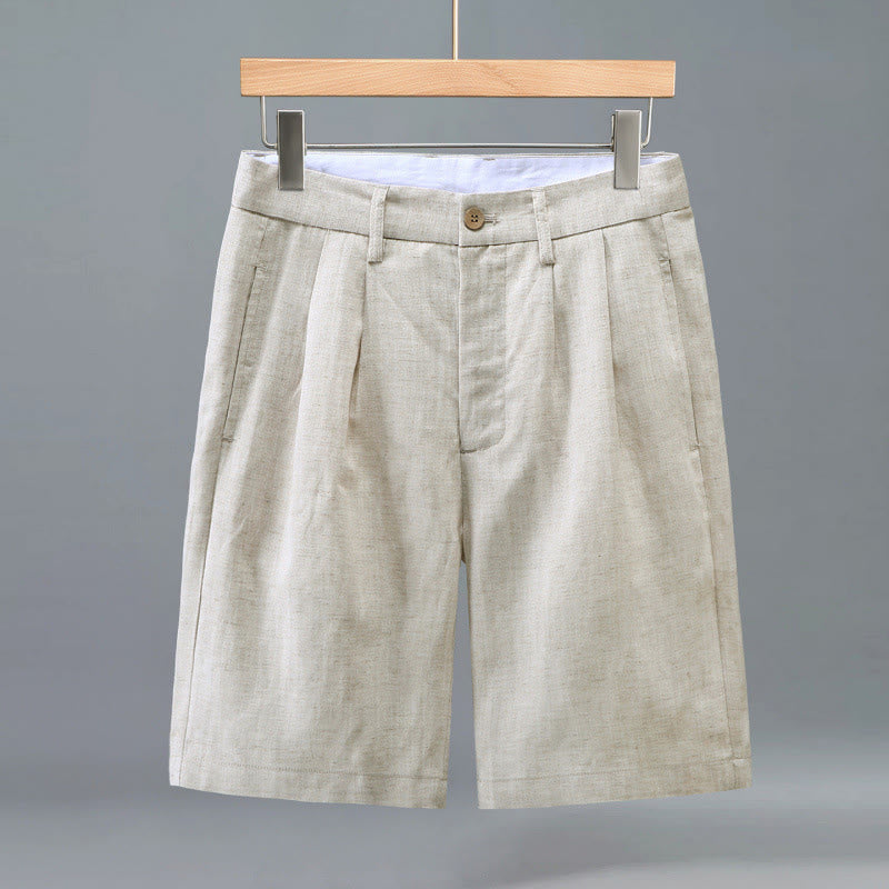 Buddha Stones Casual zomerse shorts voor heren met knoop- en ritssluiting, effen voorkant, plooien en Zakken. - Beige - US/UK/AU46, EU56 (3XL) - image 0