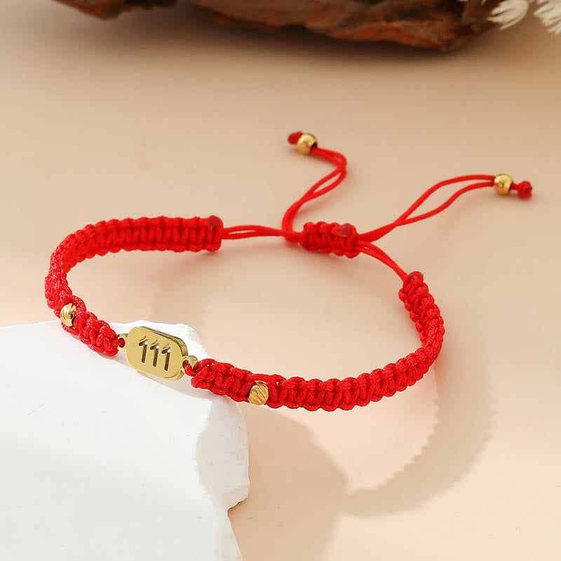 Buddha Stones Armband met engelengetallen, rood en zwart gevlochten koord. - 111 rode draad - image 1