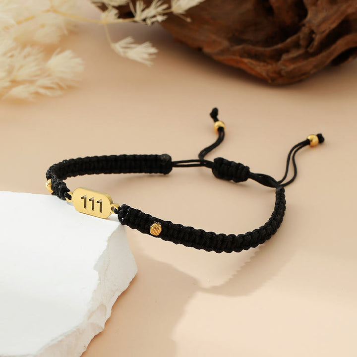 Buddha Stones Armband met engelengetallen, rood en zwart gevlochten koord. - 111 zwarte snaar - image 2