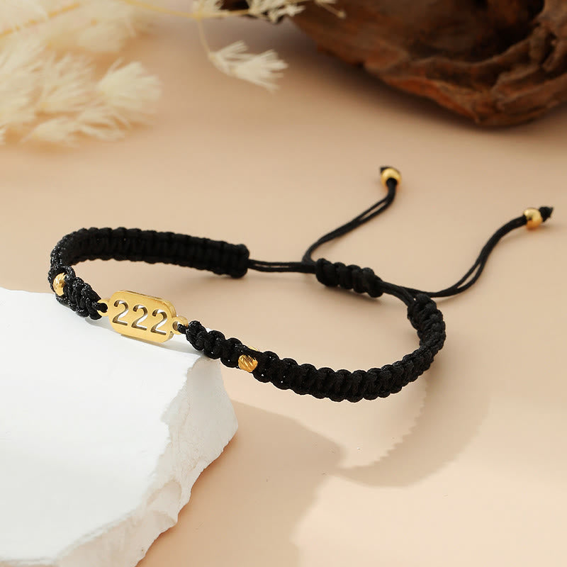 Buddha Stones Armband met engelengetallen, rood en zwart gevlochten koord. - 222 zwarte snaar - image 6