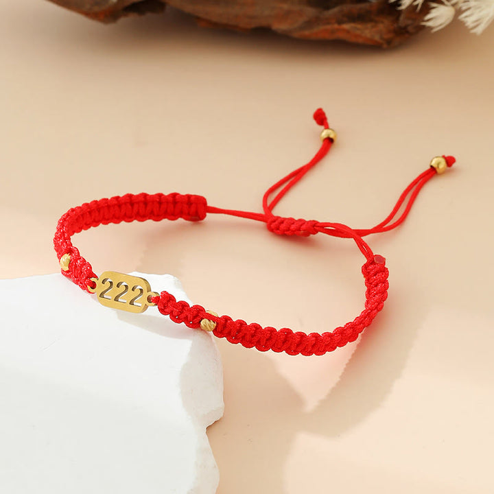 Buddha Stones Armband met engelengetallen, rood en zwart gevlochten koord. - 222 rode draad - image 5