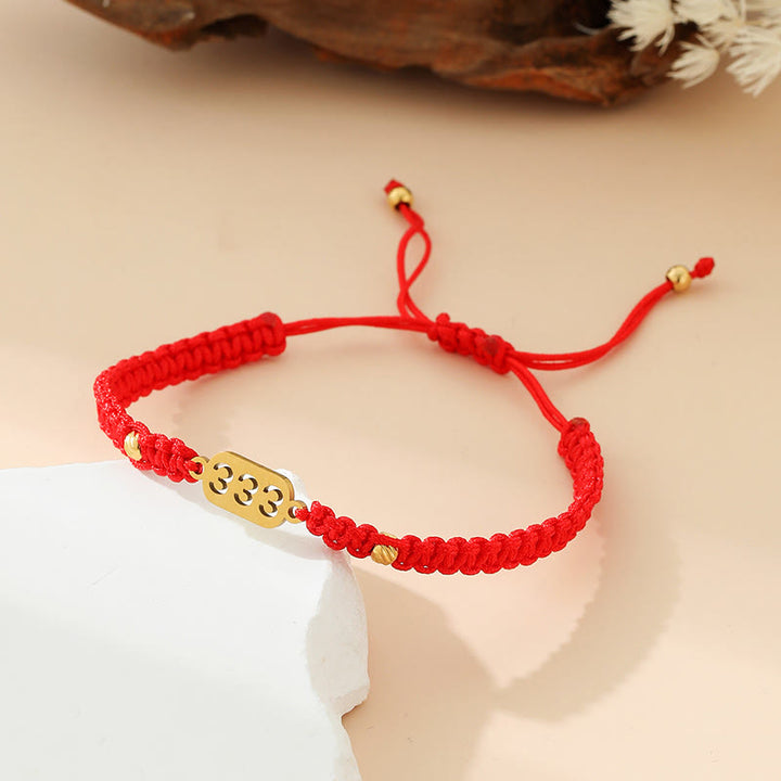 Buddha Stones Armband met engelengetallen, rood en zwart gevlochten koord. - 333 rode draad - image 8