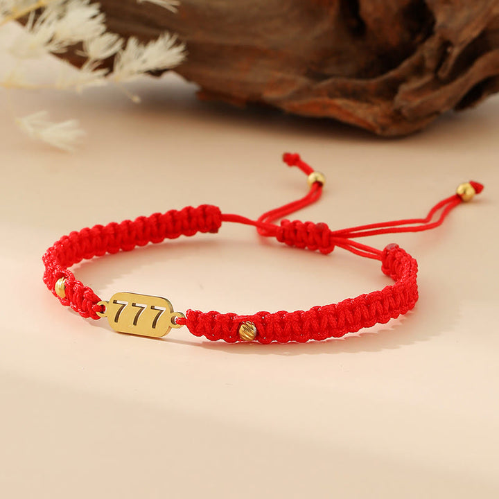 Buddha Stones Armband met engelengetallen, rood en zwart gevlochten koord. - 777 rode snaar - image 31