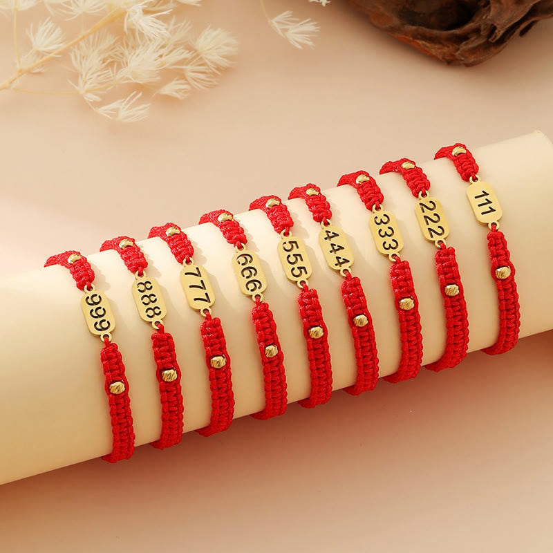 Buddha Stones Armband met engelengetallen, rood en zwart gevlochten koord. - image 0