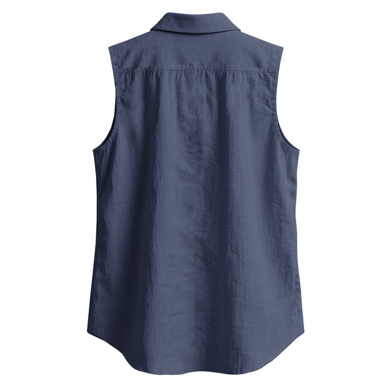 Buddha Stones Zomerse casual minimalistische Mouwloos Overhemden met knoopsluiting voor heren, effen kleur - image 1