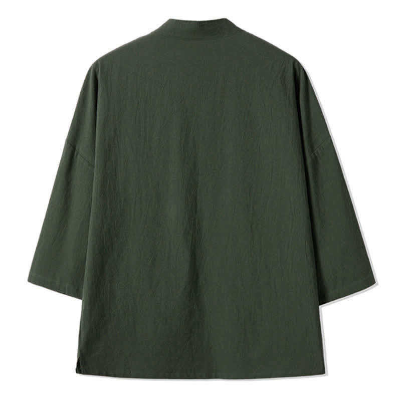 Buddha Stones Casual vintage kimono voor heren met kraanvogelmotief, geschikt voor de herfst, gemaakt van katoen en linnen. - image 1