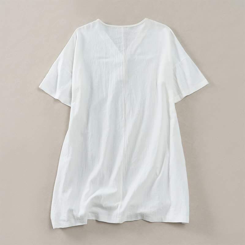 Buddha Stones Zomerse casual minimalistische jurk met knoopsluiting en Korte mouw voor dames - image 1