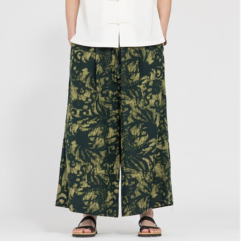 Buddha Stones Zomerse boho casual Cropped broek met trekkoord en abstract design, rechte pijpen voor heren met zak - image 1