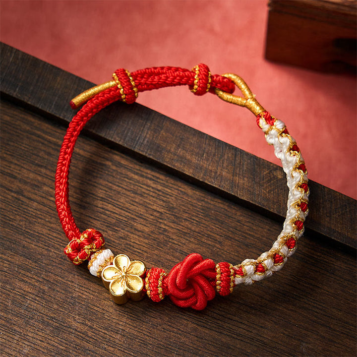 Buddha Stones Mandala gevlochten touw Armband voor zelfvertrouwen - Rood - Met bloemenaccessoire - image 0