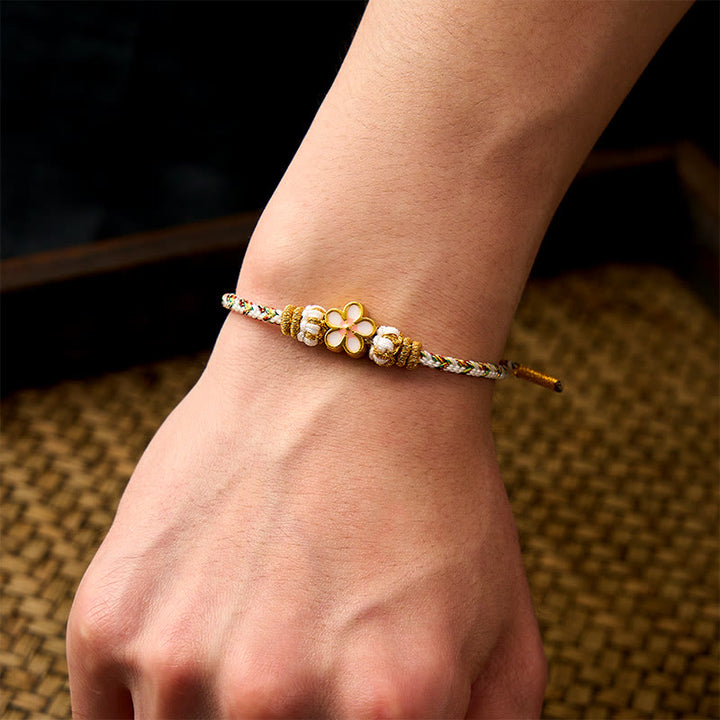 Buddha Stones Witte gevlochten Armband met bloemmotief - image 4