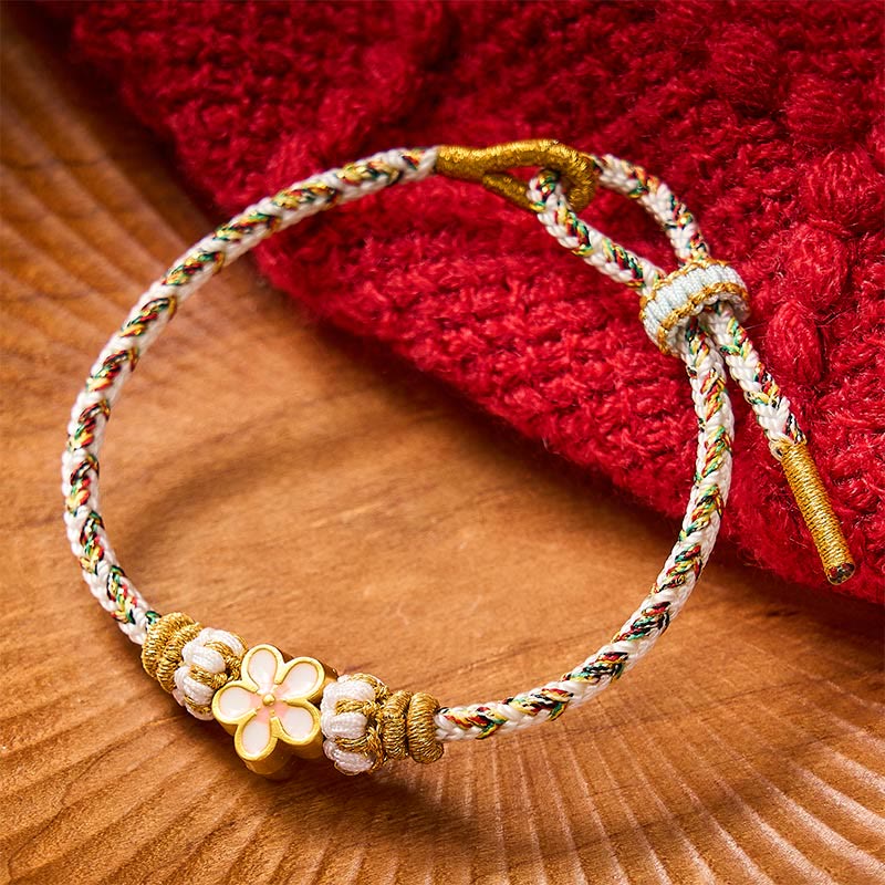 Buddha Stones Witte gevlochten Armband met bloemmotief - image 1