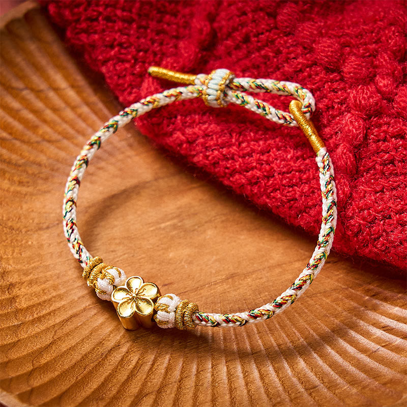Buddha Stones Witte gevlochten Armband met bloemmotief - Wit - Met gouden bloemaccessoire - image 7