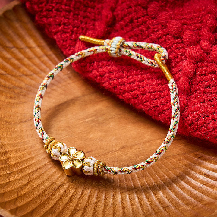 Buddha Stones Witte gevlochten Armband met bloemmotief - Wit - Met gouden bloemaccessoire - image 7