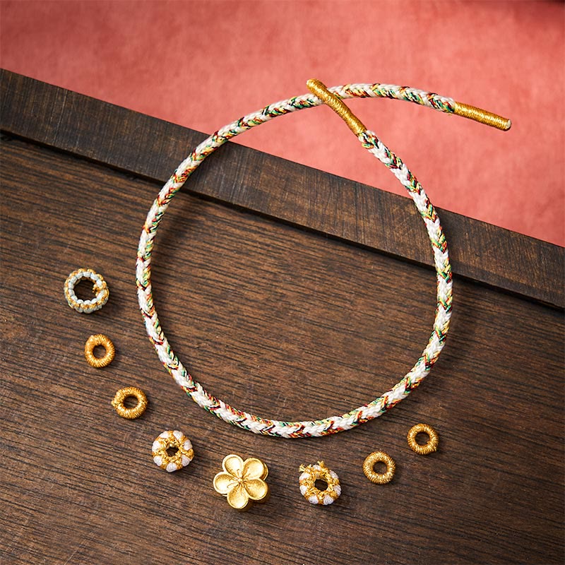 Buddha Stones Witte gevlochten Armband met bloemmotief - image 8