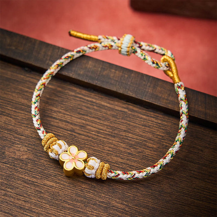 Buddha Stones Witte gevlochten Armband met bloemmotief - Wit - Met wit bloemaccessoire - image 0